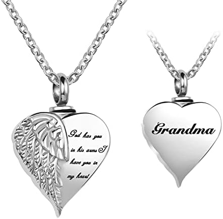 Luxglitterlin Angel Wing Heart Cremação Colar urna para cinzas humanas Jóias memroiais Jóias Deus tem você em seus braços