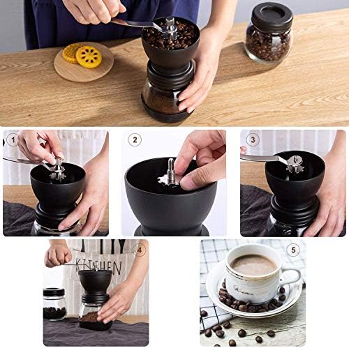 Paracia Manual de Grinder de Cafeteira Manual com 2 frascos de vidro, moinho de moinho de café com feijão com rebarbas de cerâmica,