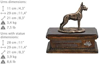 Great Dane Cropped, Urn for Dog Ashes Memorial com estátua, nome e citação de animais de estimação - Artdog personalizado