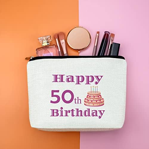 Presentes de aniversário de 50 anos Bolsa de maquiagem de presente de aniversário de 50 anos Feliz Presente de 50