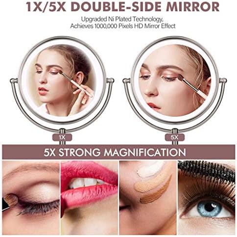 Espelho de maquiagem iluminado de jjry, 5 vezes e 2 espelho de maquiagem de ampliação lateral, com 48 luzes LED médicas,