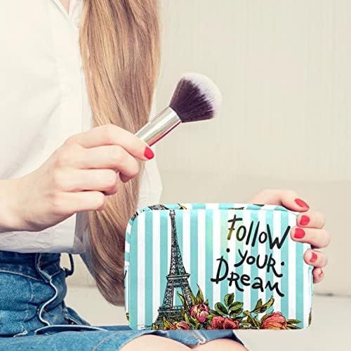 Sacos de cosméticos para mulheres, bolsas Bolsas Bolsas de maquiagem de organizador de maquiagem Meninas de maquiagem, Paris Eiffel Tower Flowers Stripes
