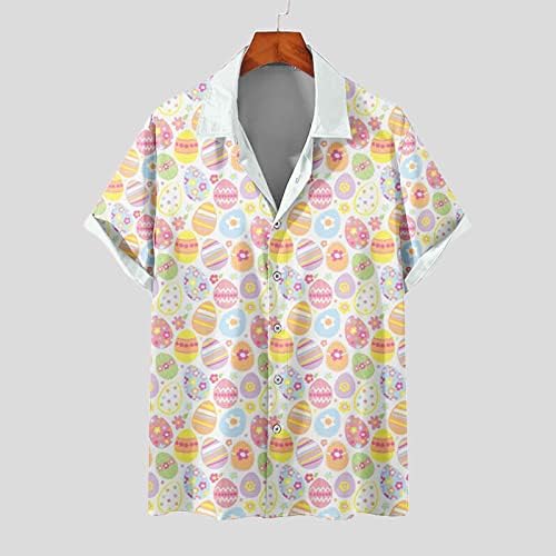 Camisas de Páscoa para homens Casual Casual Colher Hawaiian Camisetas Happy Bunny Rabbit Face engraçado Aloha Beach