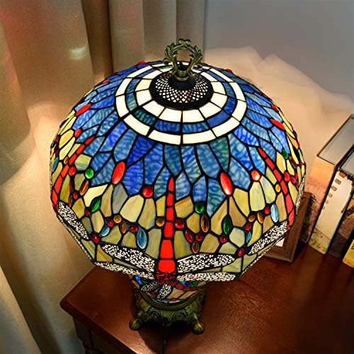 Lâmpada de mesa de cabeceira da sala de estar decorativa retro 40 cm Tiffany manchado luminária de mesa de vidro azul Dragonfly