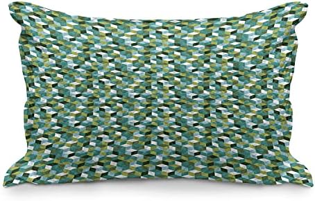 Ambesonne Abstract Quilted Pillowcover, cubos coloridos projetam formas naturais modernas, capa padrão de travesseiro de sotaque queen size para quarto, 30 x 20, verde de cerceta hunter