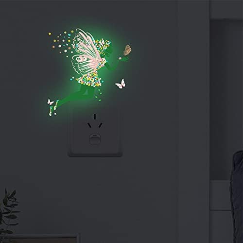 Externa brilho nos adesivos de parede escura, cartoon troca de ala girl girl borboleta decalques de parede luminosa adesivo de arte