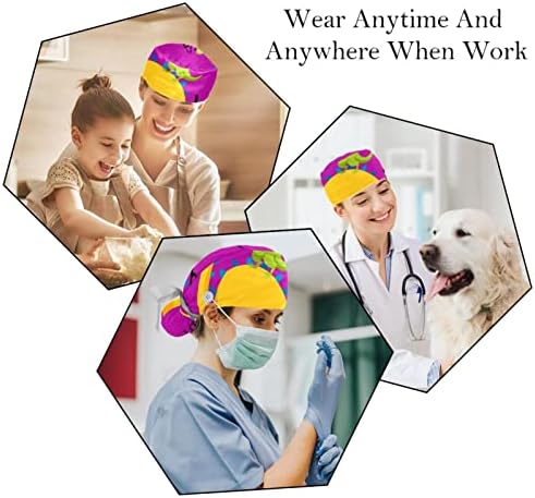 Capas médicas para mulheres com botões de cabelo comprido, boné de trabalho ajustável de 2 peças, animal de dinossauro