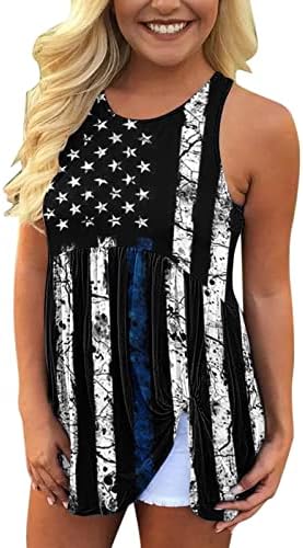 4 de julho Camisas Tampas para mulheres sem mangas o pescoço T-shirt USA Flag Stars Stripes Tie-Dye Athletic Tunic Tshirts