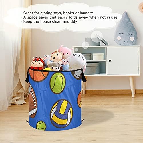 Sport Ball Pop Up Laundry Horse com tampa de zíper cesta de roupa dobrável com alças Organizador de roupas de cesto de armazenamento
