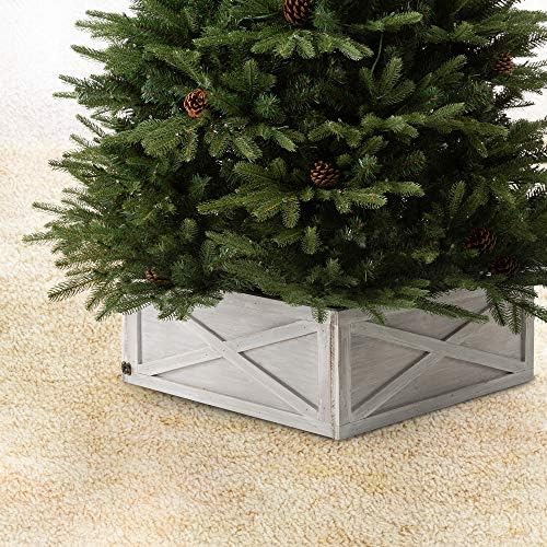 Glitzhome 26 l Branco Christmas Wooden Tree Tree Stand Capa Caixa de árvore de árvore de Natal para decoração de Natal