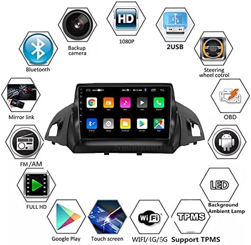 + Câmera de backup + DVr.Android 11 Rádio IPS Tela de toque para Ford Kuga 2 Escape C-Max 3 2013-2017 Carro de estéreo de carro Multimedia Player GPS Carro Multimedia Player com Bluetooth 9 polegadas Vídeo de carro de 9 polegadas