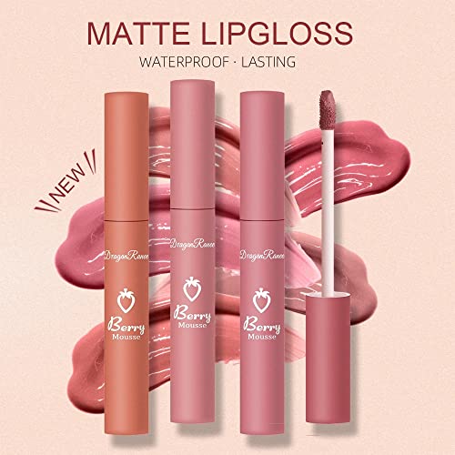Miniling 3 Cores Velvet Mist Face Matte Lip Glaze, umidade lisa de brilho labial fosco colorido, copo antiaderente não fácil