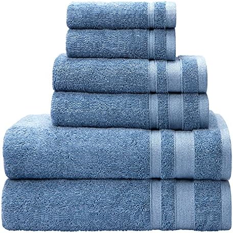 Toalhas de banho premium suglon - toalhas de banheiro azul de algodão de bambu, toalhas de 6 peças de 6 peças ecologicamente corretas,
