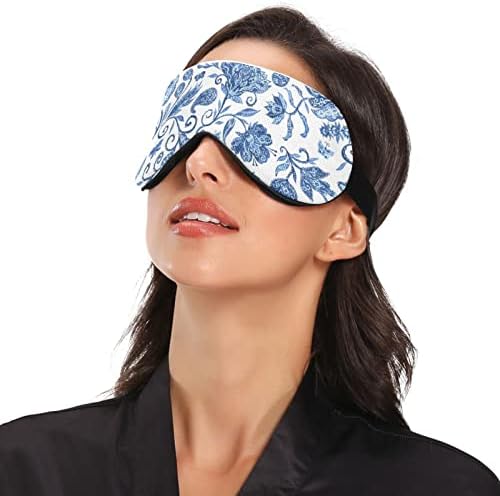 Azul branco floral respirável e respirável máscara, lentamente, sentimento de olho na capa para descanso de verão, vendência elástica de contornos para mulheres e homens viajam