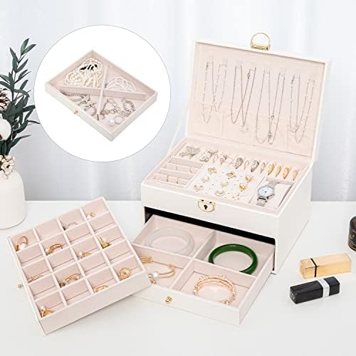 Caixas de jóias ORIROD para mulheres com Lock -3 Camada Grande Caixa de Jóias de Jóias de Couro -Caixa de Jewelry para Anéis Brincos Relógios de Brincos e muito mais