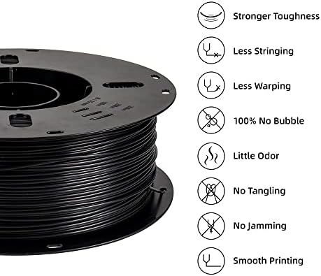 Filabees 1,75 mm Black PLA 3D Filamento da impressora, impressão 3D Filamentos de 1 kg Precisão dimensional de spool +/- 0,02 mm, Filamento com ferimento bem se encaixa na maioria das impressoras 3D FDM, sem fumaça e sem odor ， preto