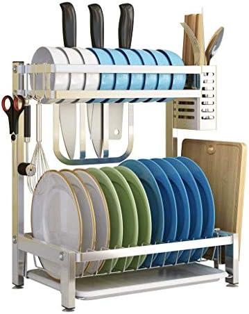 Pias de Fehun, rack de prato, materiais de cozinha de camada dupla para secar, lavar e drenar pratos de prato, rack de armazenamento/35cm*22cm*40,5cm
