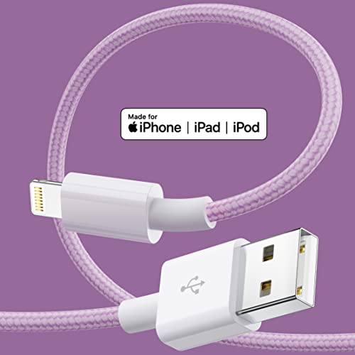 Cabo Lightning 4Colorful, [4-Pack 6ft], Cabo de trança de nylon carregador de iPhone, Apple MFI certificado para carregador de maçã, iPhone 13/12/11/se/xs/xs max/xr/x/8 plus/7/6 Plus/ ipad/ipod bule/roxo/rosa/verde