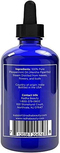 Radha Beauty Peppermint Oil 4 Oz - de grau puro e terapêutico, vapor destilado para aromaterapia, perfume fresco