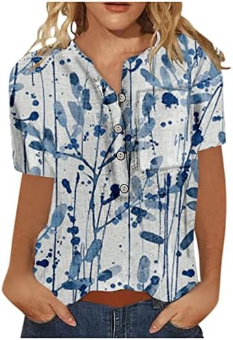 Top camiseta para mulheres outono verão de manga curta Rouve Crew Botão de pescoço para cima Up Lounge Cirtle 45 45
