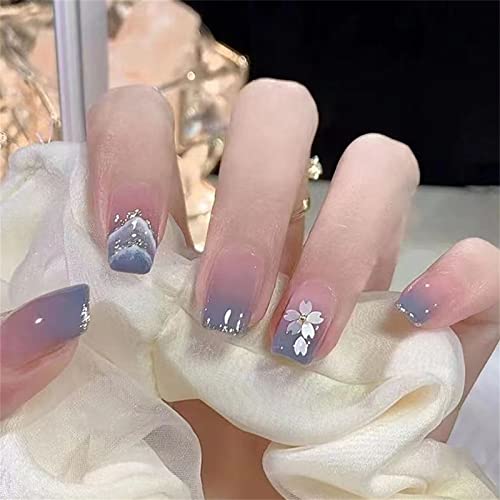 Gradiente de flores Falsas Unhas Falsas Tampa Completa Pressione Quadrado em Unhas Com Jelly Glue Para Mulheres e Meninas Nails Art 24pcs