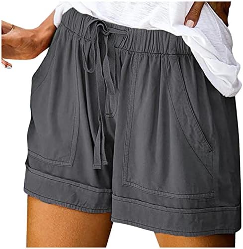 Shorts leves femininos de cintura elástica de cordão confortável shorts confortáveis ​​linho de verão casual calça