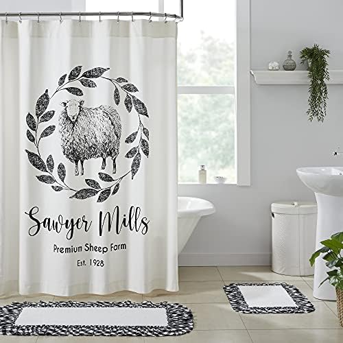 VHC Brands, Sawyer Mill Sheep Chuvel Curtain, Black, 72x72