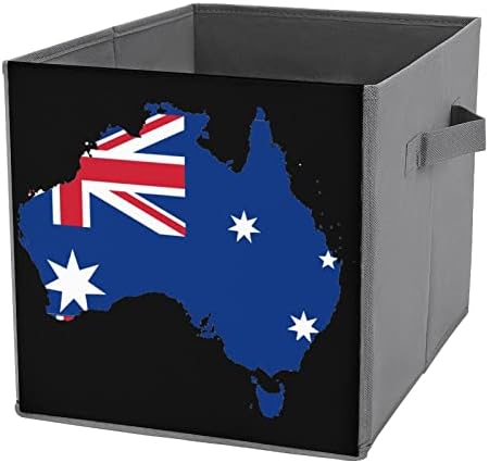 Mapa da bandeira australiana Bins de armazenamento Cubos Organizadores de tecido dobrável com alças de roupas de roupas BOIX BOTORES BOTORES BRINCIONADAS PARA PRETAS CLOSET 10.6