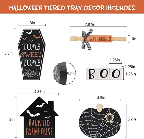 Decorações de Halloween Indoor | Decoração de bandeja em camadas de Halloween | 6pcs boo, tumba, casa assombrada, sinais de abóbora