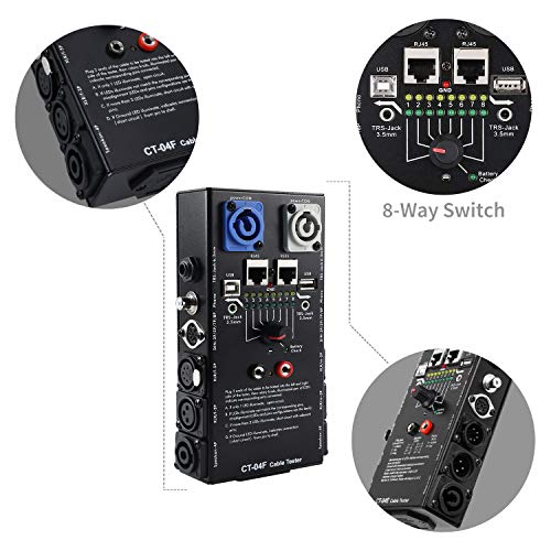 Mfl. Plug Audio Cable Tester Line Finder Black 13-em-1 Cabos Verificador Rastreador de fio de 8 vias com indicadores de LED, retangular