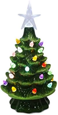 Reviva a árvore de Natal verde de cerâmica de 7,5 polegadas com luzes de cores múltiplas