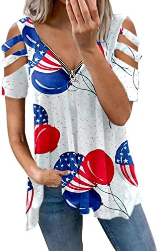 4 de julho Camisetas para mulheres para mulheres Túnicas de decote em V Tunics de decote em V Tops American Tires Tieve toupes Top-dye