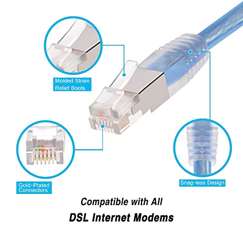 Beszin RJ11 Cabo modem blindado de 7 pés para internet DSL de alta velocidade, para modems DSL de banda larga, transferência de