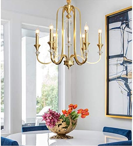 Lustre de cristal de velas clássico siljoy lustres de latão de ouro para salas de jantar sala de estar na ilha de cozinha 6 luz