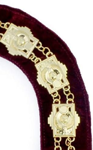 Regalia Lodge Sphinx Head - Chain Collar - Gold/Prata em Maroon + Estojo Free