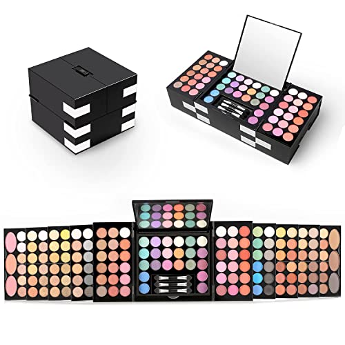 Hotrose Cosmetic Make Up Palette Set Kit com cores de lábios de sombra e muito mais, kit de paletes de pó de alto pigmento all-in-one com espelho, aplicadores