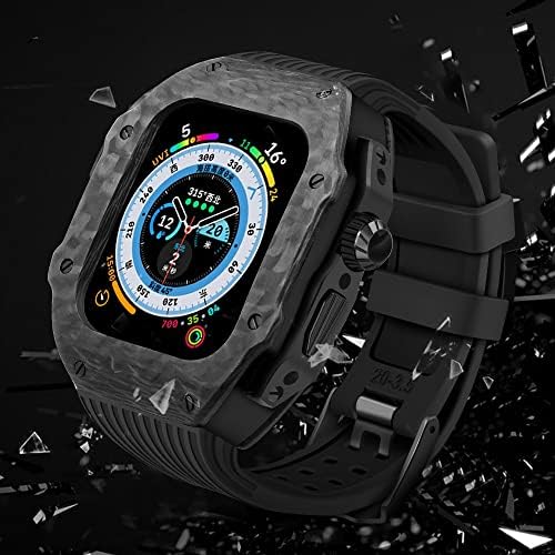 Case de fibra de carbono SKM para Apple Watch Ultra 49mm Fluororber Band Bazel Metal Bazel para Iwatch Ultra 8 7 6