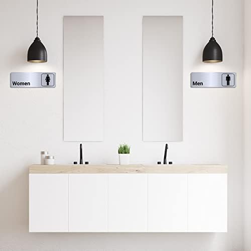 2 PCs escovados Sinais de banheiro de alumínio, homens e mulheres placar moderno de banheiro, decoração de sinalização de porta