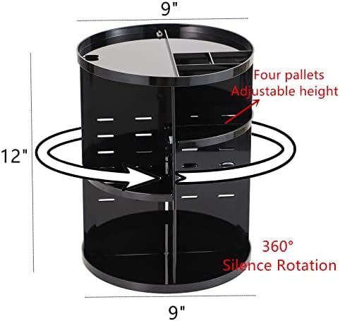 Organizador de maquiagem preto de acrílico CQ Rotação de 360 ​​graus 4 Camadas Armazenamento ajustável Diferentes tipos