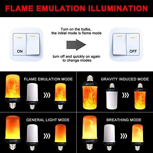 Lâmpada de chama de fogo simulada LED Lâmpada Lâmpada, base E26 6W com sensor de gravidade e 4 modos de iluminação/sensor