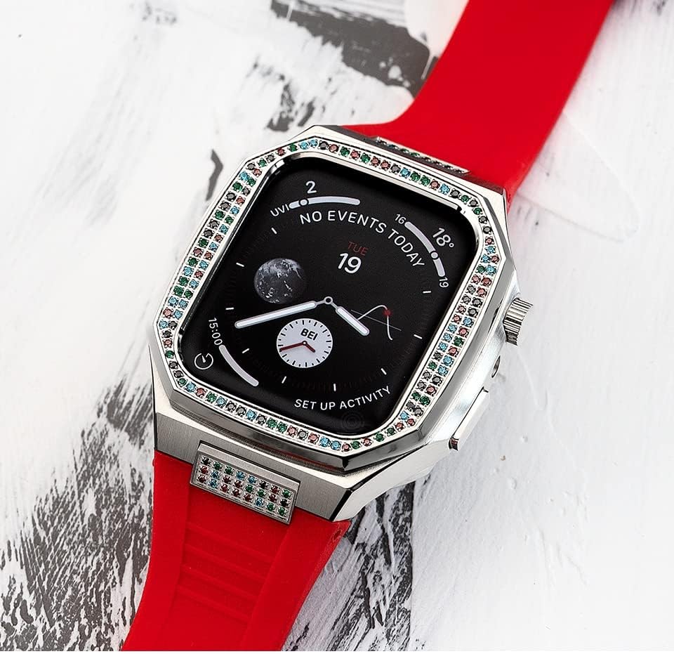 Kit de modificação de luxo Nibyq para Apple Watch Band Series 6 SE 5 4 44mm Silicone Strap e Dimanod Buzel para
