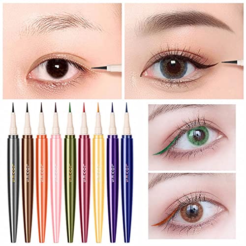 9 colorido Eyeliner líquido fosco - Pigmentada à prova d'água à prova d'água mais duradoura Maquiagem dos olhos naturais - Rainbow Colorful Neon Gel Eyler Lápis com dica precisa, presente para mulheres