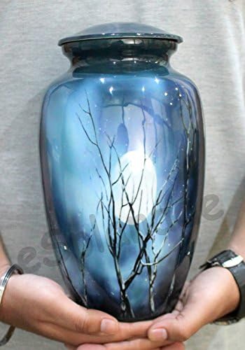 Esplanade Cremação urna Memorial Ashes Humanos Jar Pot | Urnas do funeral do enterro | Lua azul impressa- 10 polegadas