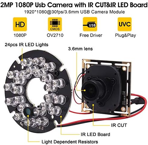 Módulo de câmera USB da câmera IR de 1080p DIA DIA PLACA DE WEBCAM IR Infravermelho de webcam de 3,6 mm de câmera de ampla câmera PC Mini UVC USB2.0 Câmera Lightburn