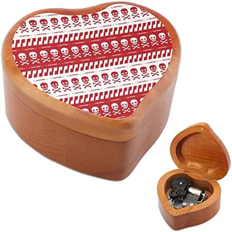 Fita de cautela com crânios Bordas vermelhas Caixa de música Wood Box Vintage Musical Box para o Dia dos Namorados