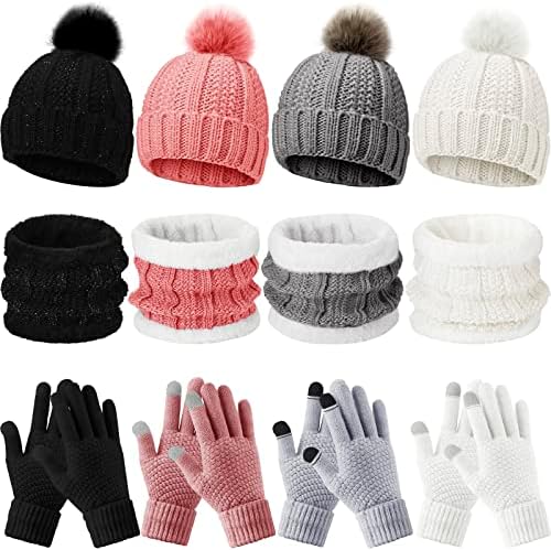 12 PCs Winter Feanie Hat Luvas Luvas de tela sensível ao toque Luvas de lã de lã de lã de lã de lapidação de lapidação de