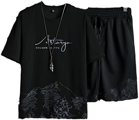 Conjuntos masculinos de camisetas+shorts homens de duas peças de traje masculino de traje casual masculino
