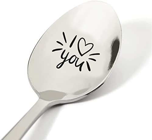 Tym Spark I Love You Gravado colher de aço inoxidável para café Cereal Sce Cream - Presente gravado para ele/ela - 7 polegadas de alça resistente e comida segura