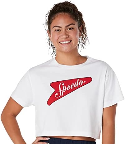 Camiseta feminina spedo colheita de gola de manga curta do pescoço