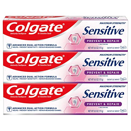 Creme dental sensível a Colgate com clareamento, prevenção e reparo, 6 onças, 3 pacote